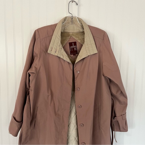 Vintage Mauve Trench Coat Belted Faux Fur Lined Light Purple Weather Resistant - Picture 4 of 15